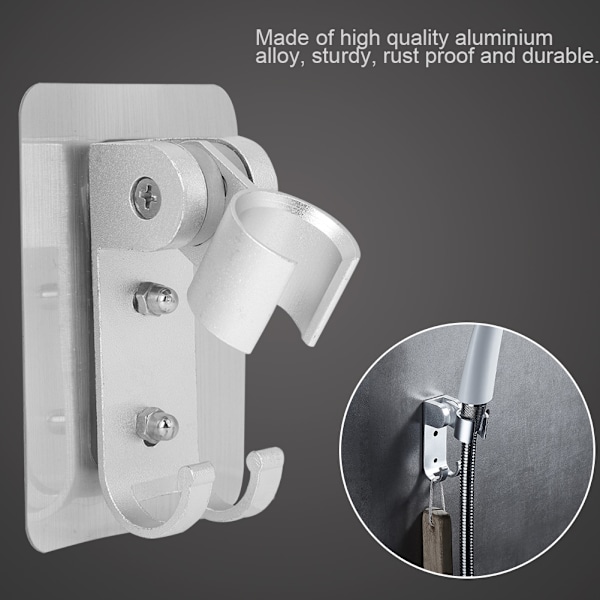 Justerbar Sølv Aluminium Brusehovedholder med Krogbeslag