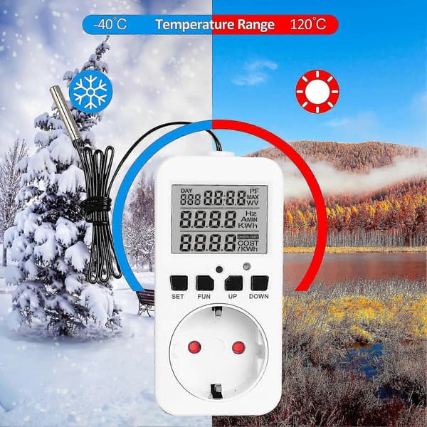 Digital Termostat Stikdåse Reptil Temperaturregulator Stik 230V 16A Varme Køling white UK Plug