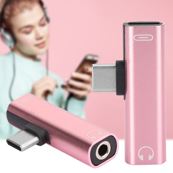 2st Typ C till 3,5 mm Audio Laddare Adapter Headset Splitter Rosa