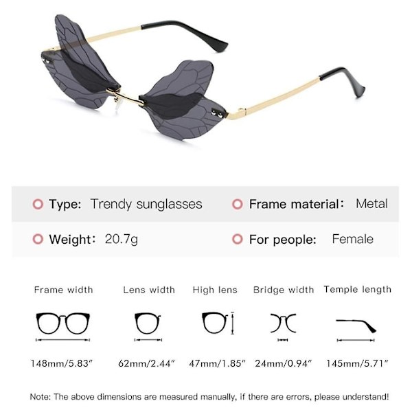 Solglasögon Butterfly Rimless Glasögon Metallbåge
