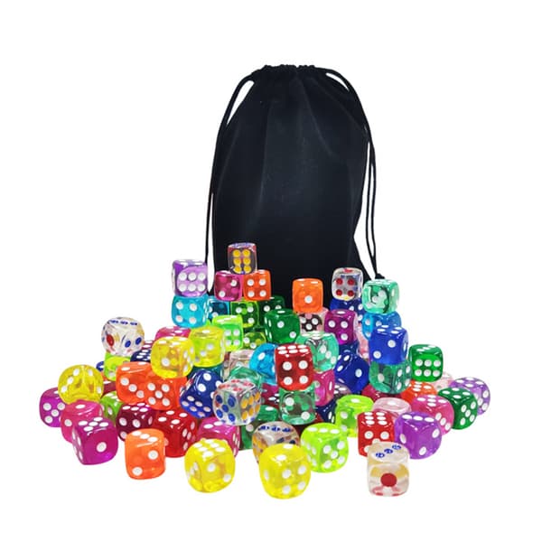 100 stk. 16 mm 6-sided terningesæt Transparent terningepose til brætspil og undervisning