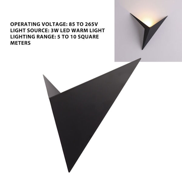 Moderne Jern LED Vegglampe - Trekantet Varmt Lys for Soverom, Stue, Hotell & Bar (85-265V, Svart)