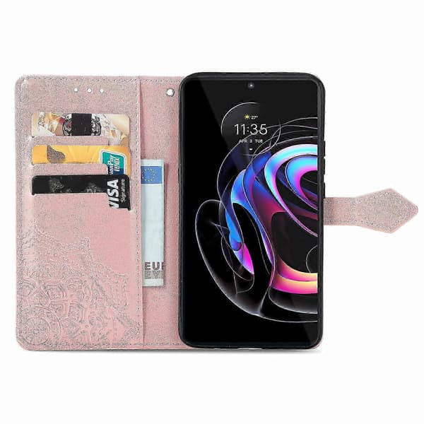 Motorola Edge 20 Pro Mandala Emed läderfodral med korthållare, flipskydd, snodd och plånbok
