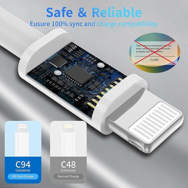 USB C Lightning-kabel 2M 2-pack, 6,6 fot USB C till Lightning snabbladdningskabel Typ C Lightn