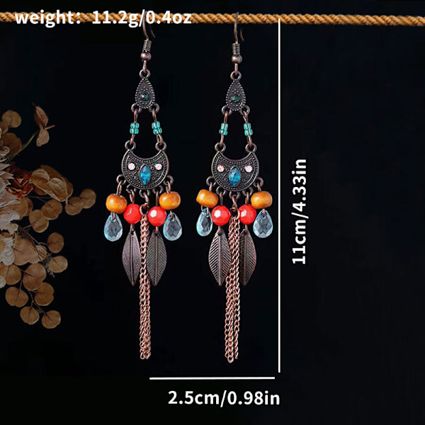Bohemian Tribal Etniske Stil Lange Kvast Øreringe Ferie Rejse Tilbehør E