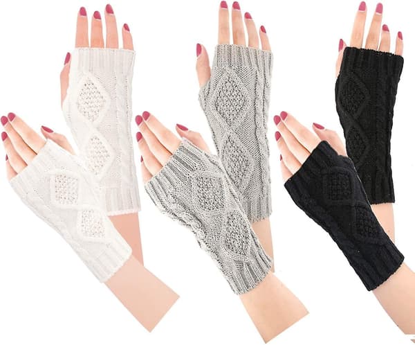 Dame armvarmere handsker, 3 par armvarmere fingerløse termiske handsker håndledsgave