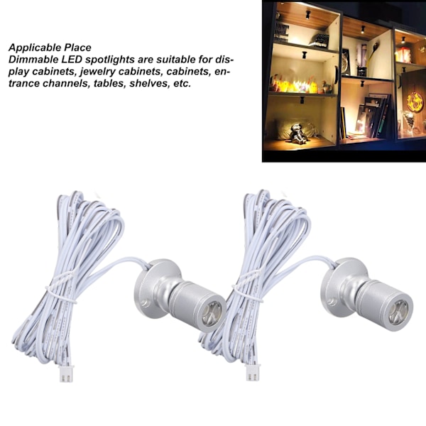 Dimbar Mini LED Spotlight for Smykkeutstilling - 5V, 1 til 2 Lys, Sølv Hvit Lys