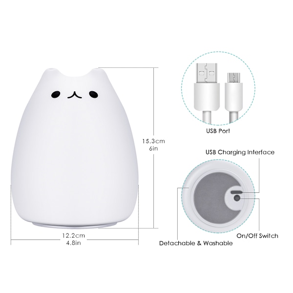 Søt Katte Nattlampe: Myk Silikonlampe med Trykkontroll, Perfekt for Avslapning og Dekompresjon