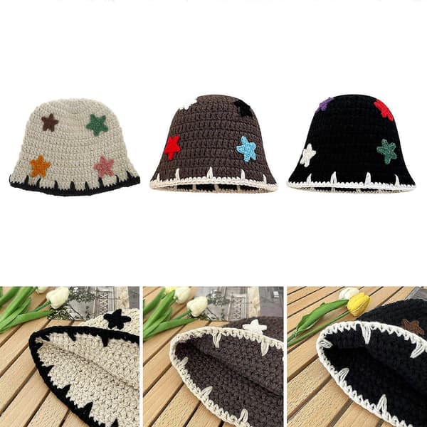 Stickad bucket-hatt Handgjorda virkade mössor för flickor Koreansk stickad hatt Vinterstjärnmössor Ull Varm mössa Beige Beige