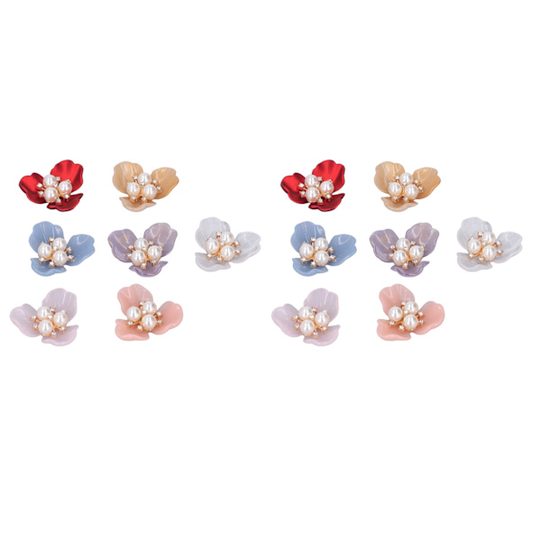 DIY 14 st. pärlstenknappar - utsökta platta blommor i strass med pärlor för kläder och broscher