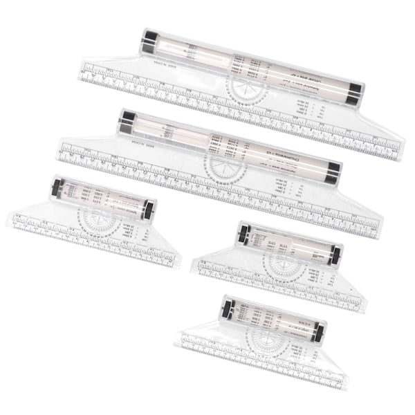 5 stk. gennemsigtig parallel rullende lineal med klar skala og formler til arbejde, 15 cm og 30 cm måling, letvægts