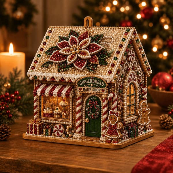 POETRYDRAW DIY Træ Julehus Diamantmaleri Sæt til Voksne-B03 Gingerbread Man Hut