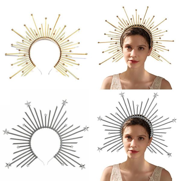 KRONDO Halo Crown Spiked Sunburst Pannband Goddess Halo Headpiece 3 One-size