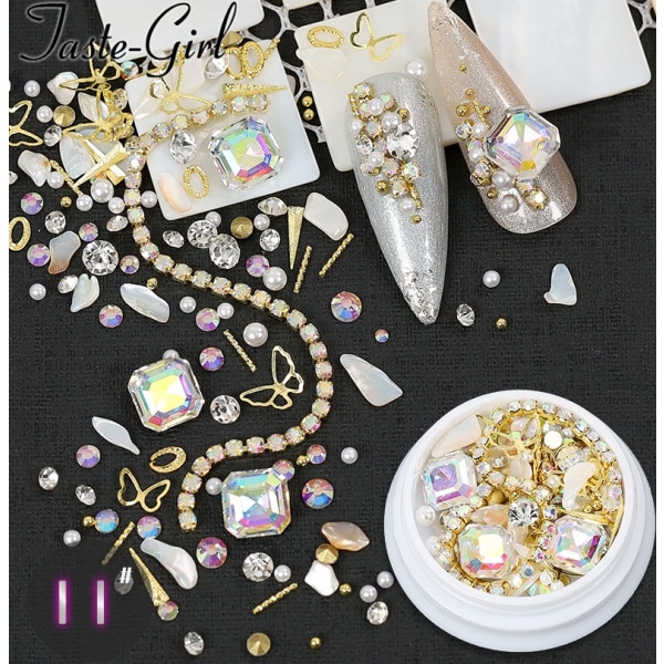 4-pack Shell Nail Art Pearl Diamond Metal Chain Set 09+10+11+08
