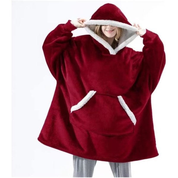 Lazy pyjamas damegenser TV-teppe utendørs kuldebestandig klær Hette fleeceisolasjon Hjemmepyjamas for par (rød) Red