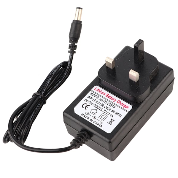 UK-plugg universell batterilader 25,2V 1A strømadapter