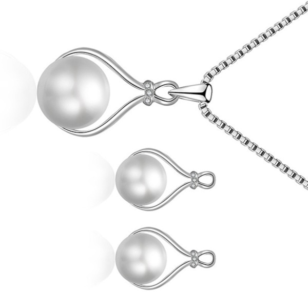Halsband och örhängen set för kvinnor: Enkelt men elegant silverkedja i legering med pärla, perfekt för att lägga till en touch av sofistikering till din outfit