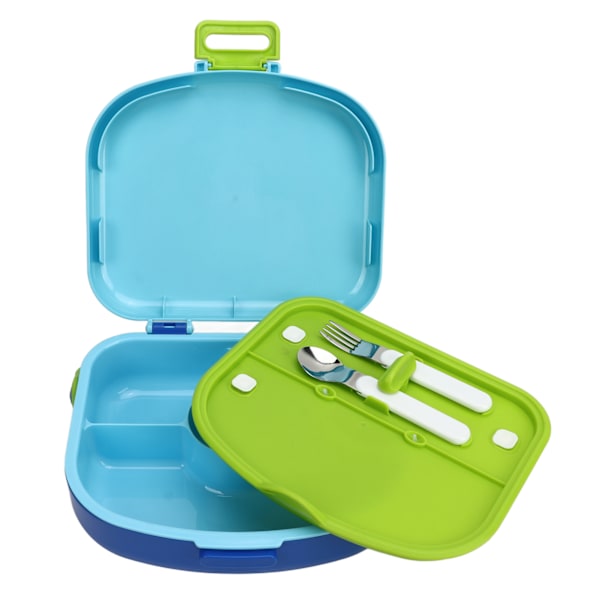 Bento Lunchbox med separata ABS-fack, spänne, läckagesäker design, ventil, värmebeständig - Inkluderar sked och gaffel - Blå Blue