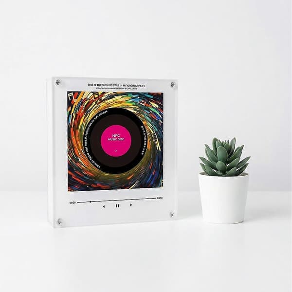 NFC musikkspiller akrylramme 9 plater LED-effekter White Rotation