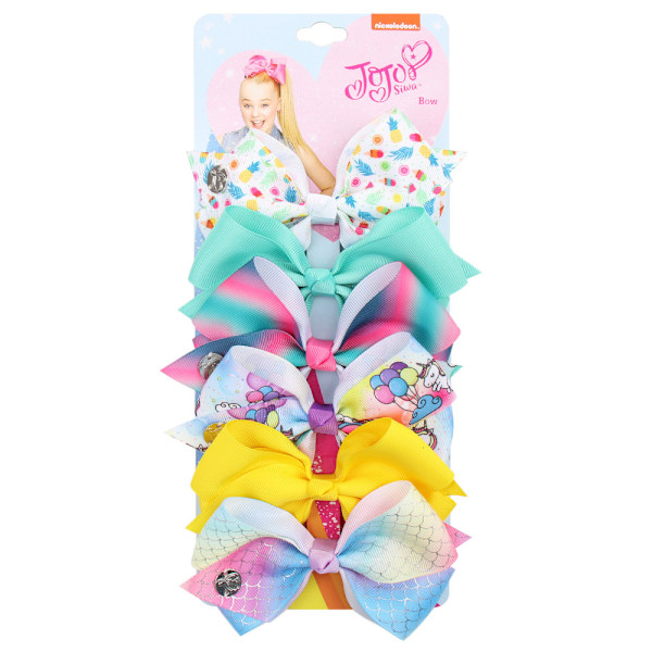 Barns 5-tums bowknot hårklämma set 6 färger och ett kort style 9