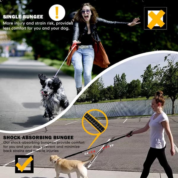 4-6FT Marinblå Kraftig Hundkoppel, Bungee Stötdämpande Husdjurskoppel med Dubbla Vadderade Handtag, Bilbältesspänne, Reflekterande Säkerhet blue