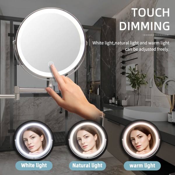 8In Mirror LED Makeup Mirror 10X Förstorande Touch Mirrors Nickel Tri light Nickel Tri light