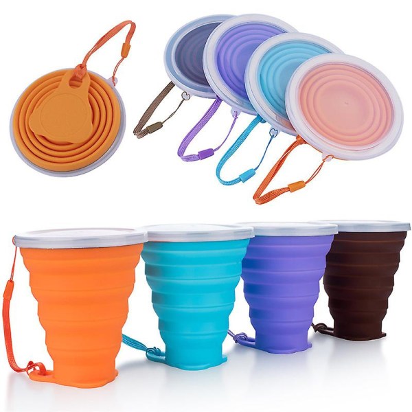 Foldbare kop Sammenklappelige silikonekopper med plastikforseglingslåg Genanvendeligt bærbart kopsæt Purple