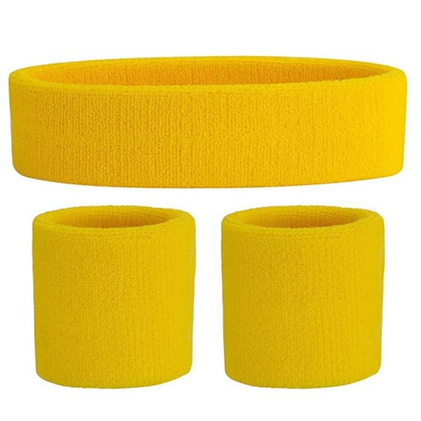 Bomull Pannband handledsskydd 3-delat set för träningslöpning yellow