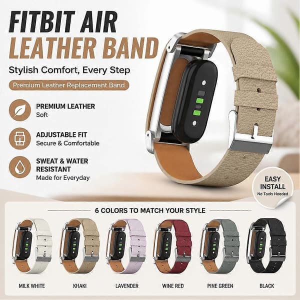 Litchi-läderarmband för Google Fitbit Air, Single Loop premium-läderrem med skjutbar metallram Light lilac