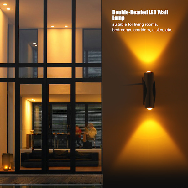 2W Dobbelthodet LED Vegglampe for Hjemmebar og Verandadekor (AC85265V, Gult Lys)