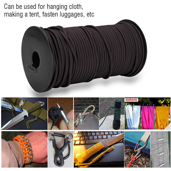 100m 9-tråders 4mm Kraftig Brun Paracord Snøre for Camping og Utendørsbruk