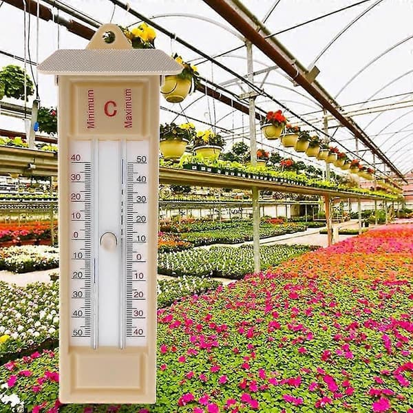 Drivhus Max-Min Tryktermometer Traditionel Temperaturmåler -40 til 50 White