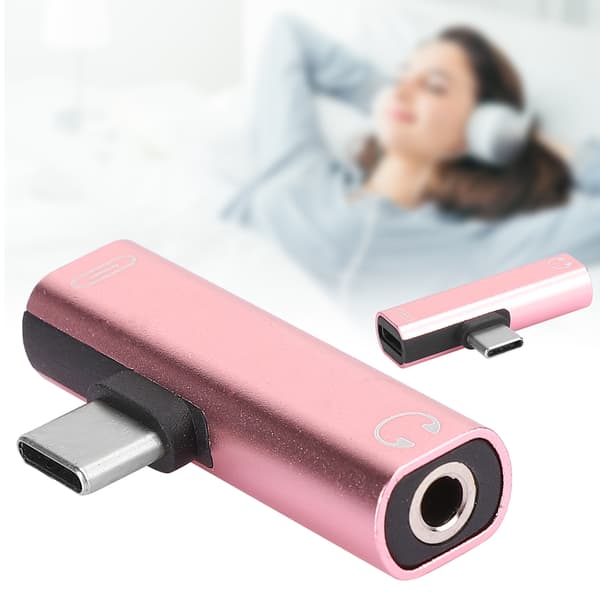 2st Typ C till 3,5 mm Audio Laddare Adapter Headset Splitter Rosa