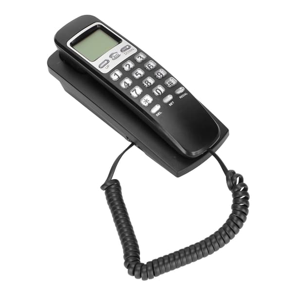 Fastnettelefon til væg med LCD-skærm og nummerpræsentation, sort