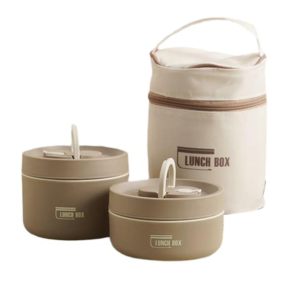 【DT】Bärbar isolerad lunchbehållare, flerskiktskombination, picknicklunchlåda, 3 lager 3 Layer Beige