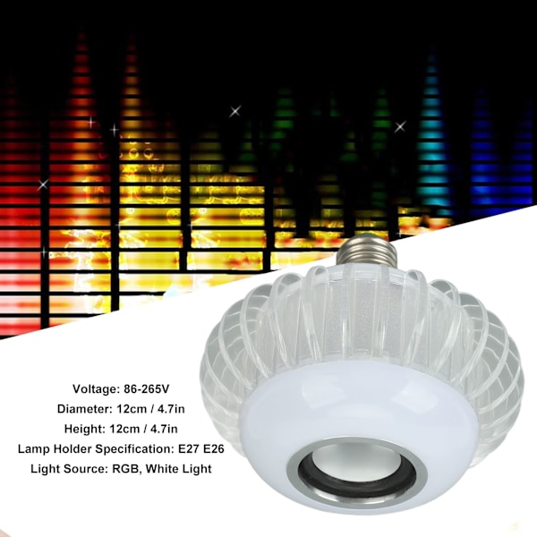 Älykäs RGB LED-lamppu Bluetooth-kaiuttimella ja 24-näppäimisellä kaukosäätimellä (E26/E27)