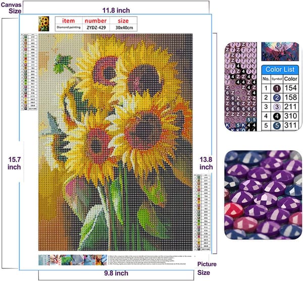 5D DIY Diamantmalingssæt til voksne, Fuld Rund Solsikke Di
