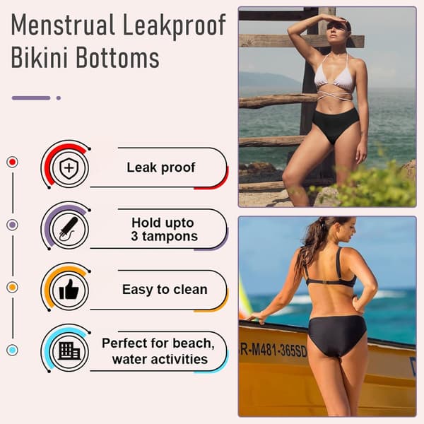 Menstruationsbyxor för simning, bikini menstruationsbadkläder, lågmidjade simtrosor för flickor tonåringar kvinnor