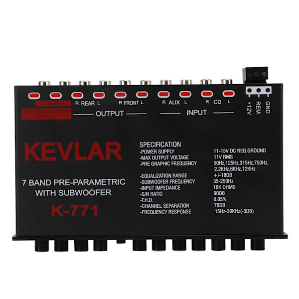 Bilstereo grafisk equalizer Universal lavpas 7-bånds variabel forstærkningsjustering High Level Input EQ til stereosystemer