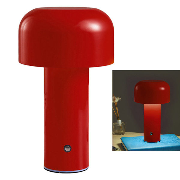Soppbordlampe med tre farger LED-lysperler, trinnløs dimming, nattlys for soveromsseng - rød