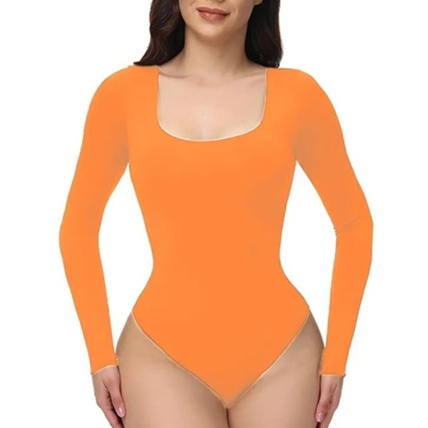 Stilig og tettsittende langarmet body for kvinner i oransje for danseforestillinger