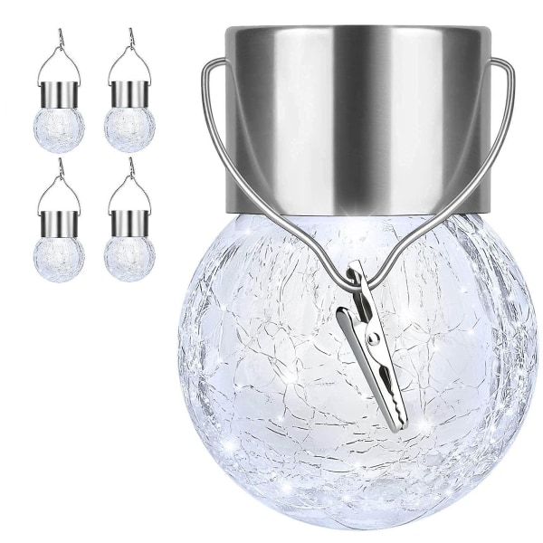 4st Utomhushängande Solar Lights, Crackle Globe Lights Cool White