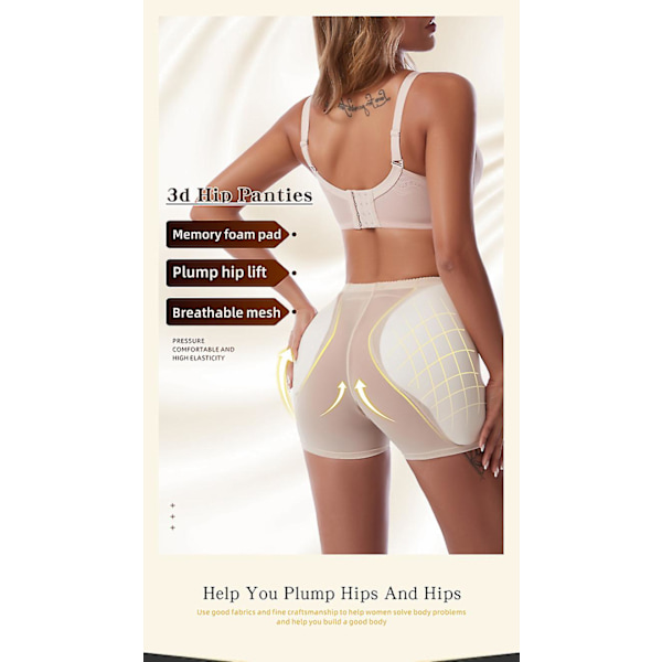 Vadderade sömlösa Shapewear Hip Enhancer Underkläder Shaper Shorts Beige 3XL