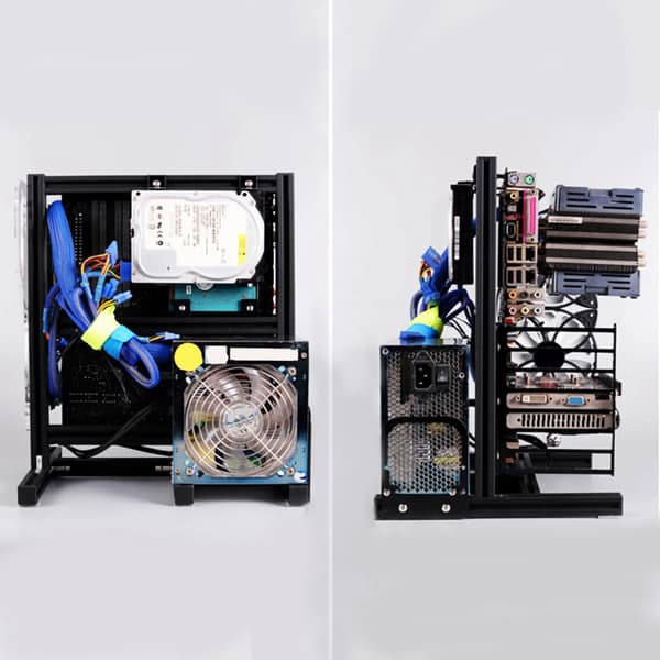 Aluminium Open Frame ATX M-ATX ITX Bundkort Lodret Stativ Sort