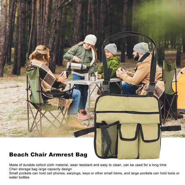 Khakifärgad Multifunktionell Strandstols Armstödsficka - 600D Oxfordtyg Organizer för Camping
