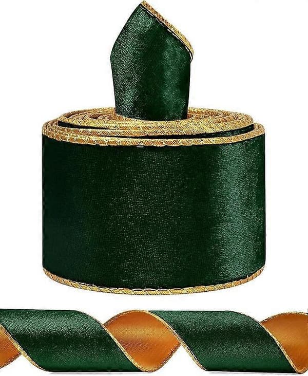 Bred fløjlsbånd med wire til juletræ, guirlande, krans, 2,5 tommer 5 yards