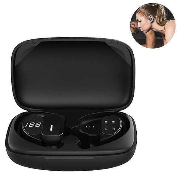 Sport Bluetooth-headset med strömdisplay stereo vattentät öronmonterad äkta trådlös