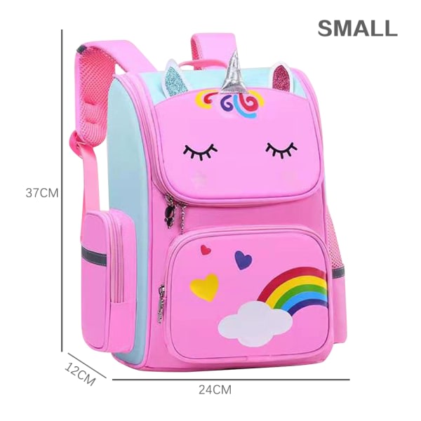 Vanntett skoleveske for barn tegneserie 3D Unicorn bokveske pink Small