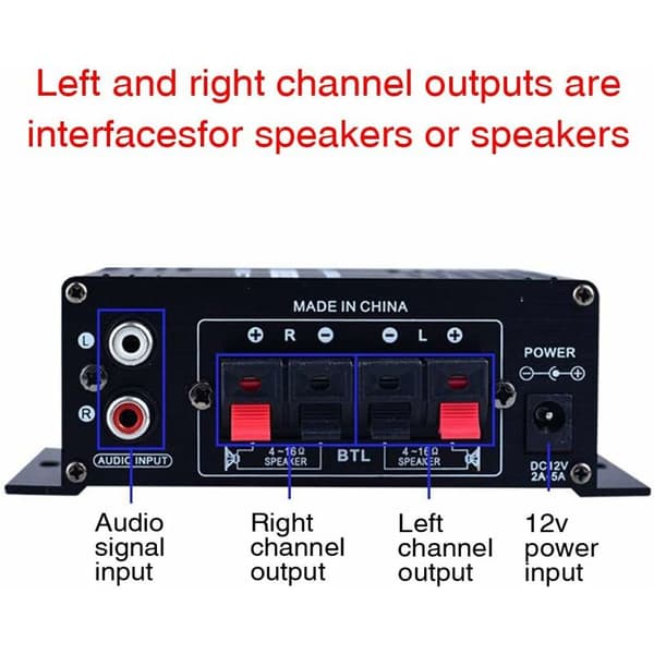 Mini DC 12V HiFi Audioforstærker Bærbar Dual Channel Stereo