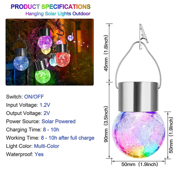 4st Utomhushängande Solar Lights, Crackle Globe Lights Colorful